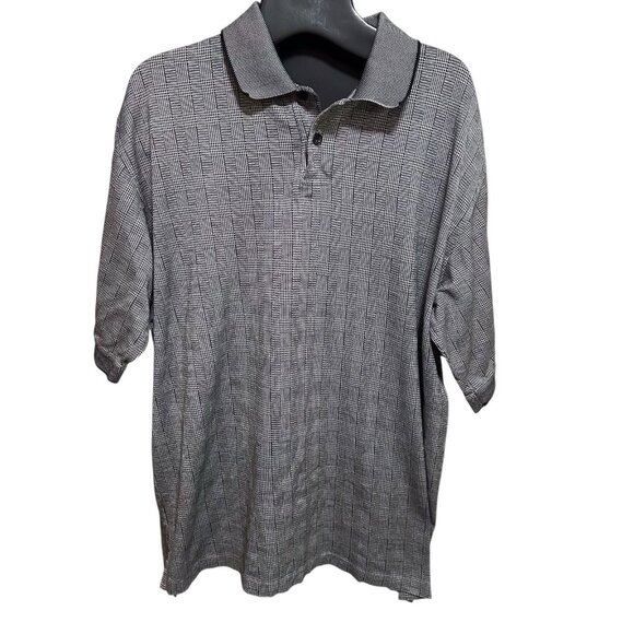 Levi’s Men’s Polo Shirt L Black White Plaid Cotton Short Sleeve Button Collar - Picture 1 of 12